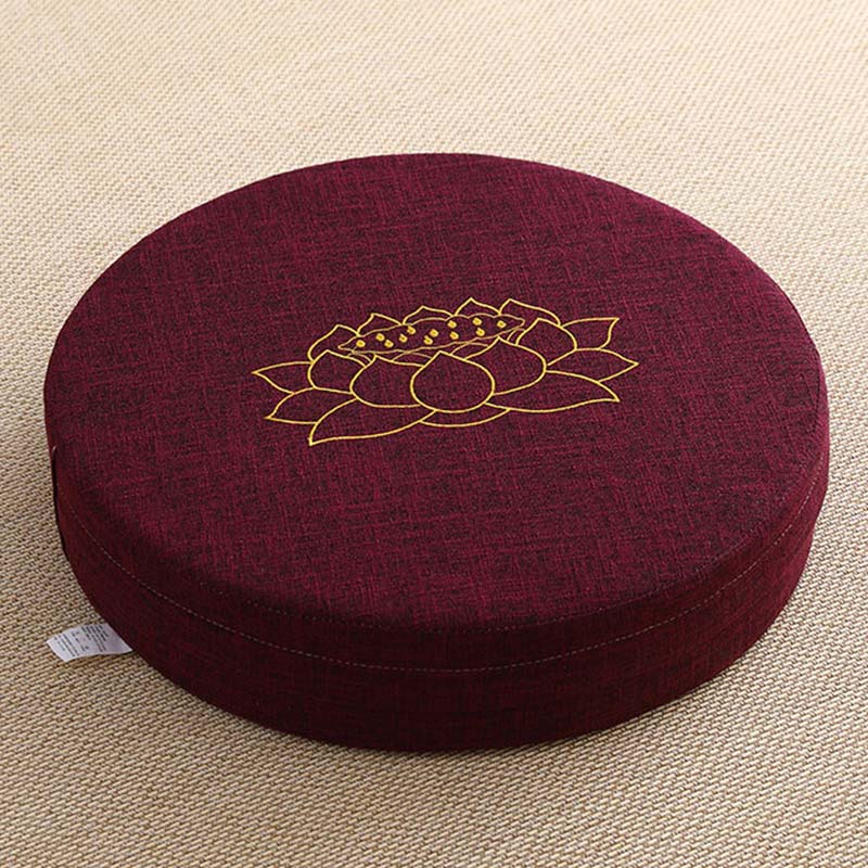 Buddha Stones Lotus Embroidery Cotton Linen Meditation Seat Cushion - Soft - 40cm*10cm - Maroon - image 18