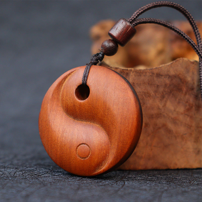 Buddha Stones Lightning Struck Jujube Wood Yin Yang Luck Protection Necklace Pendant