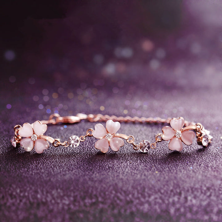 Buddha Stones Pink Crystal Four Leaf Clover Love Chain Bracelet - Pink Crystal(Soothing♥Warmth)(Wrist Circumference 14-17cm) - image 0