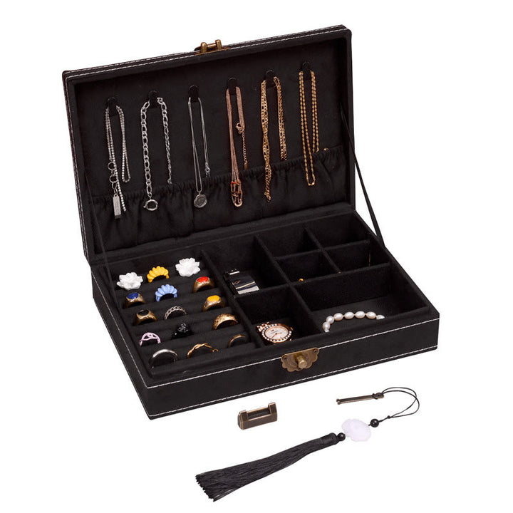 Buddha Stones Simple Design Jewelry Box Organizer Single Layer Flannel Jewelry Storage Box With Lock - Black28cm*19cm*6.5cm - image 18