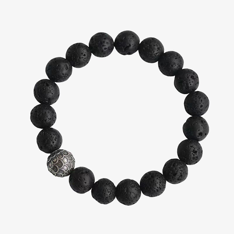 Buddha Stones Lava Rock Fish Scales Bead Healing Bracelet