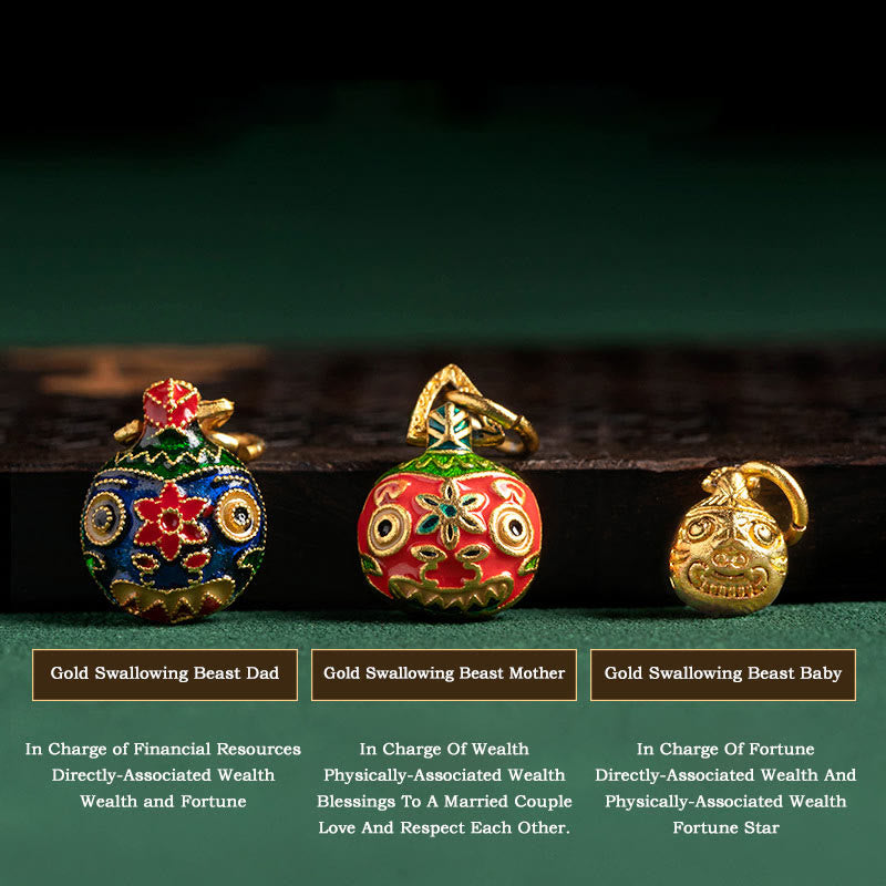 Buddha Stones Five Elements Gold Swallowing Beast Family Charm Liuli Glass Bead Luck Bracelet - image 12