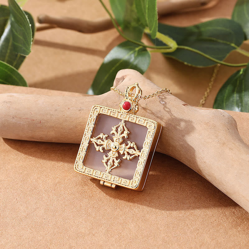 24K Gold Plated White Jade Double Dorje Protection Luck Necklace Pendant - image 1