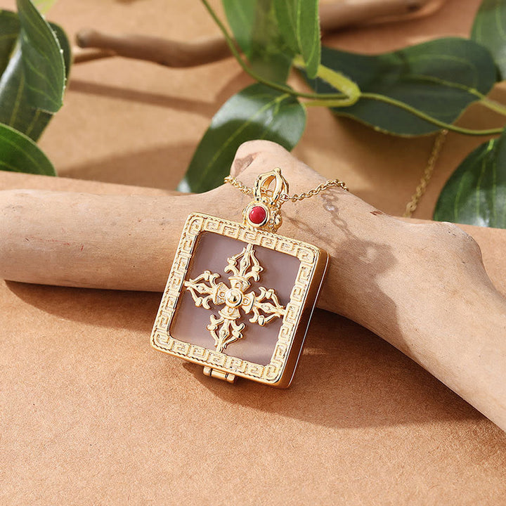 Buddha Stones 24K Gold Plated Copper Double Dorje Protection Luck Necklace Pendant - image 1