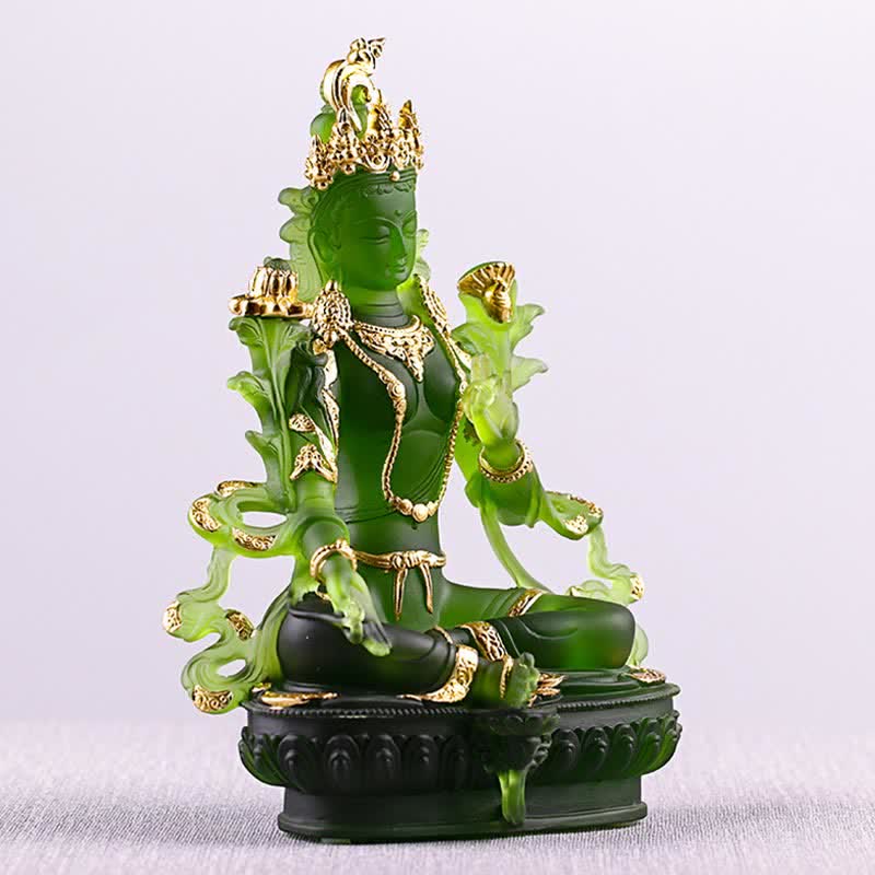 Bodhisattva Green Tara Handmade Liuli Crystal Art Piece Protection Home Office Statue Decoration - image 6