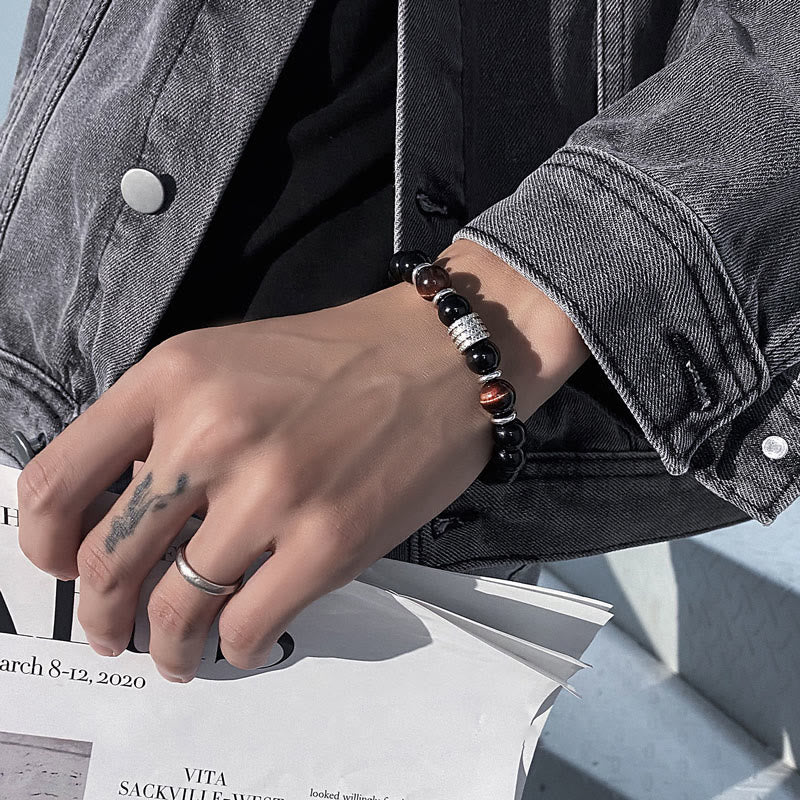 Buddha Stones Natural Black Obsidian Tiger Eye Strength Fulfillment Bracelet - image 12