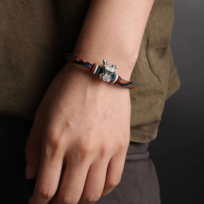 Buddha Stones Handmade 999 Sterling Silver Year of the Dragon Chinese Zodiac Protection Colorful Reincarnation Knot Rope Bracelet - image 6