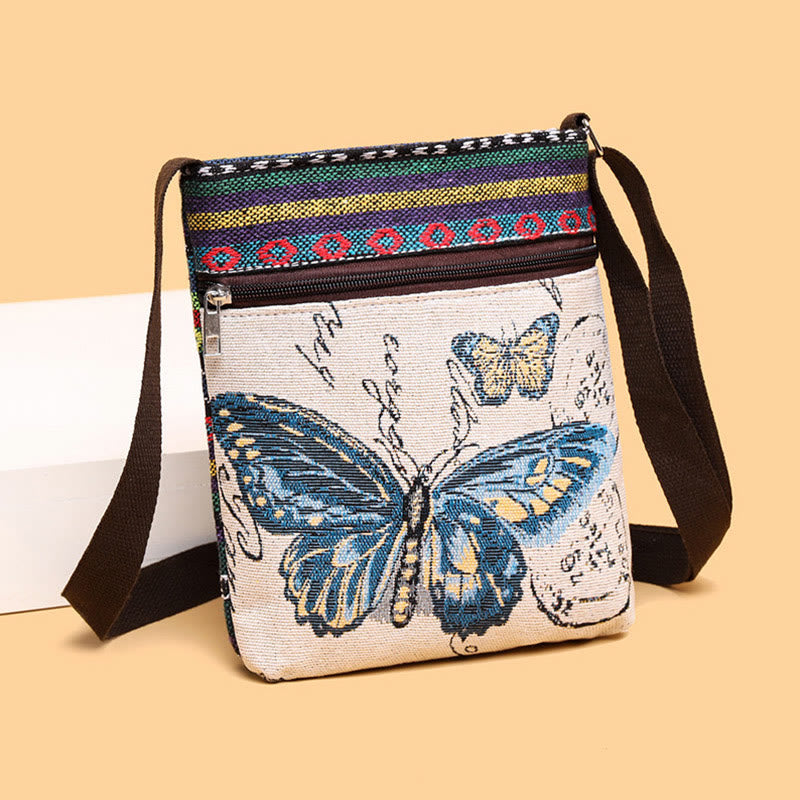 Elephant Butterfly Embroidered Canvas Tote Bag Shoulder Bag Crossbody Bag