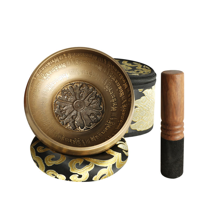 Buddha Stones Tibetan Meditation Sound Bowl Handcrafted for Healing and Mindfulness Singing Bowl Set - Black - image 0