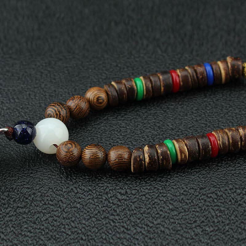 Buddha Stones Tibetan Om Mani Padme Hum Prayer Wheel Rotation Vajra Wood Necklace Pendant - image 10