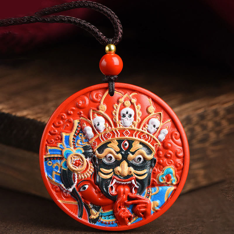 Buddha Stones Zakiram Goddess of Wealth Painted Cinnabar Blessing Necklace Pendant