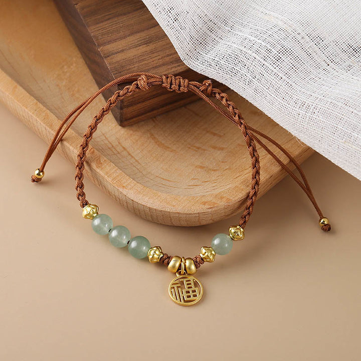 Buddha Stones Jade Beads Fu Character Blessing Rope Bracelet