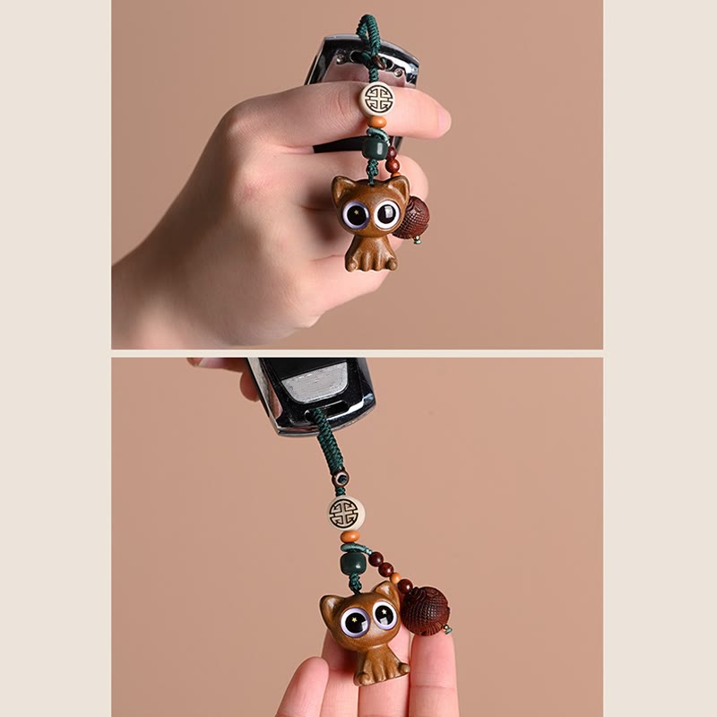 Buddha Stones Green Sandalwood Lucky Cat Koi Fish Cure Key Chain Phone Hanging Decoration - image 26