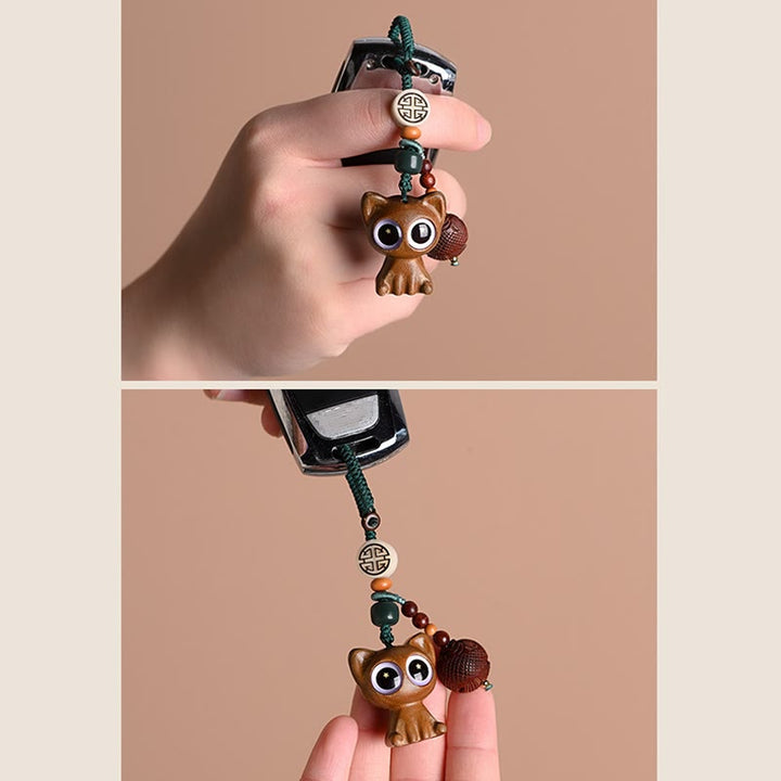 Buddha Stones Green Sandalwood Lucky Cat Koi Fish Cure Key Chain Phone Hanging Decoration - image 26