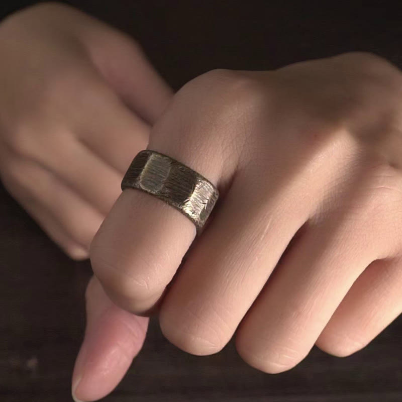 Tibetan Simple Design Copper Brass Frosted Wealth Ring - image 13