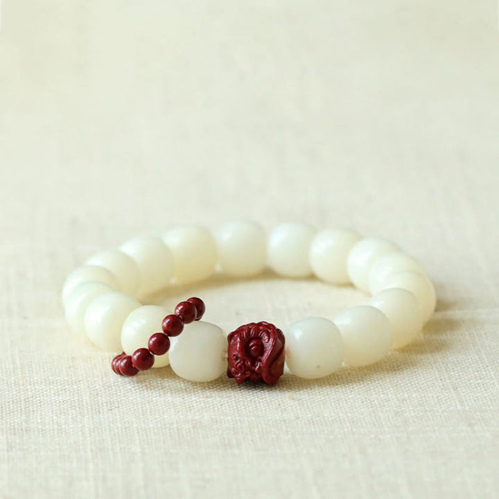 Buddha Stones Natural Bodhi Seed Cinnabar Dancing Lion Charm Wisdom Harmony Wrist Mala - Bodhi Seed (Wisdom♥Keep away evil spirits) - image 0
