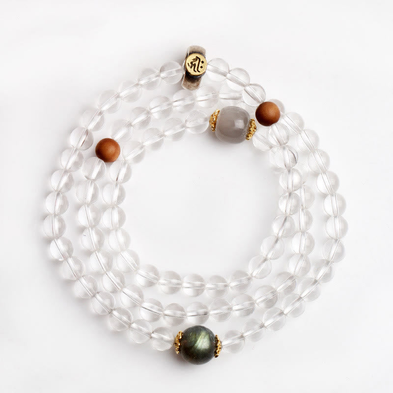 Buddha Stones 925 Sterling Silver Chinese Zodiac Natal Buddha White Crystal Meditation Triple Wrap Bracelet - image 8