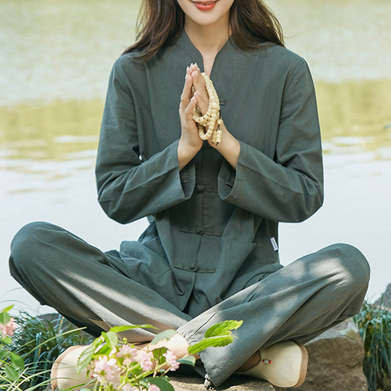 Spiritual Zen Practice Yoga Meditation Prayer Uniform Cotton Linen Clothing Women's Set