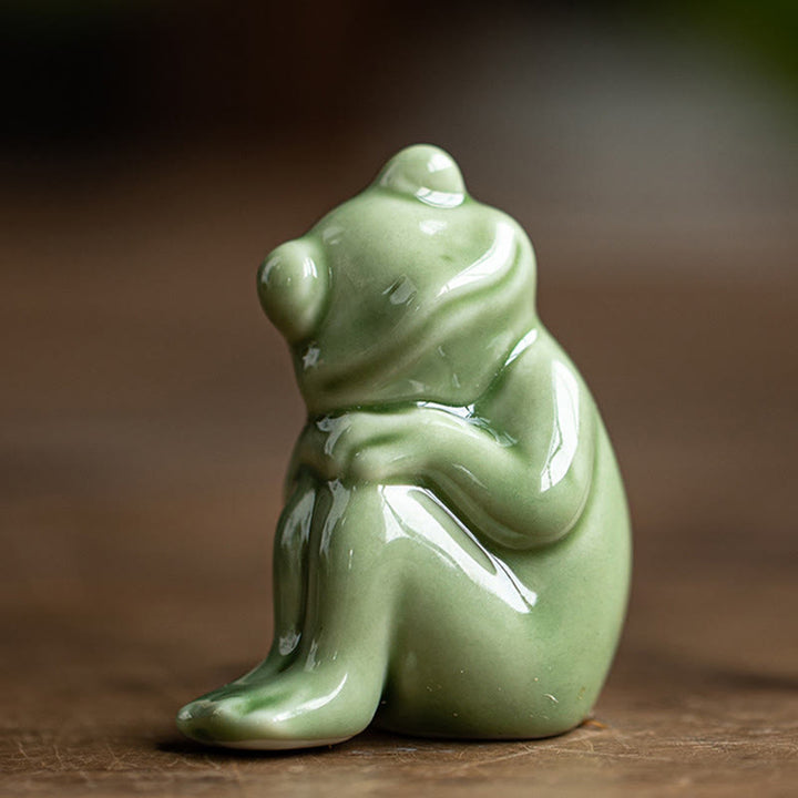 Buddha Stones Mini Small Meditation Lotus Resting Frog Ceramic Wealth Luck Home Tea Pet Figurine Decoration - Resting Little Frog 4.5*3.2*5.7cm - image 11