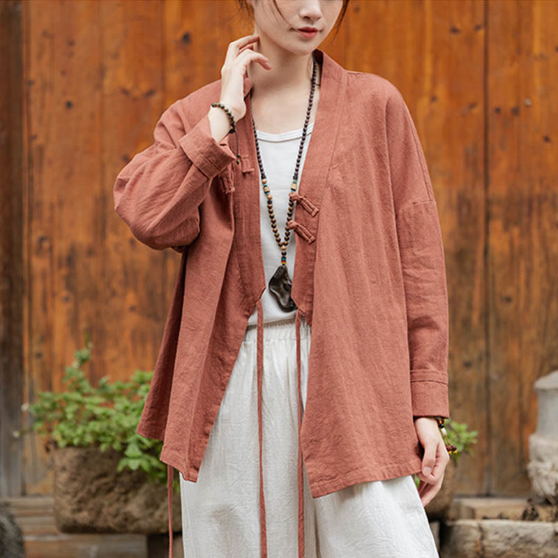 Buddha Stones Frog-Button Hanfu Design Shirt Top Ramie Linen Jacket