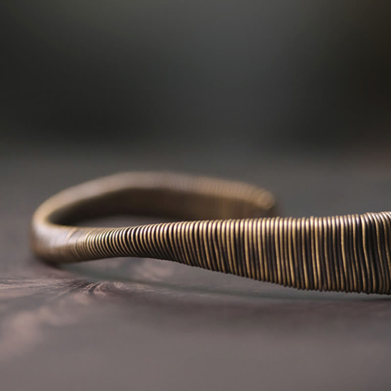 Buddha Stones Simple Design Wrapped Brass Copper Luck Wealth Adjustable Cuff Bracelet - image 4