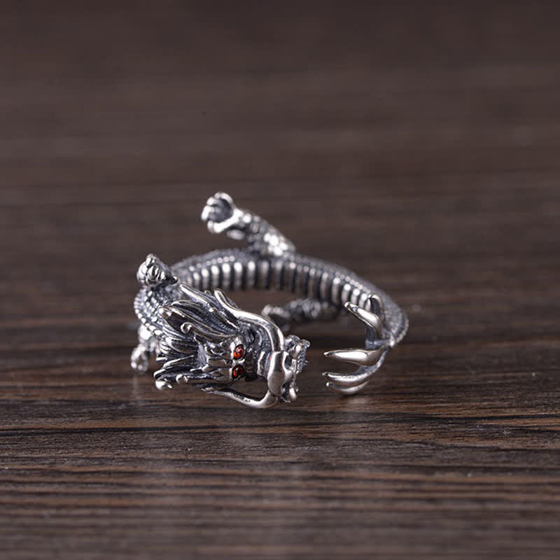 925 Sterling Silver Dragon Luck Protection Ring - image 5