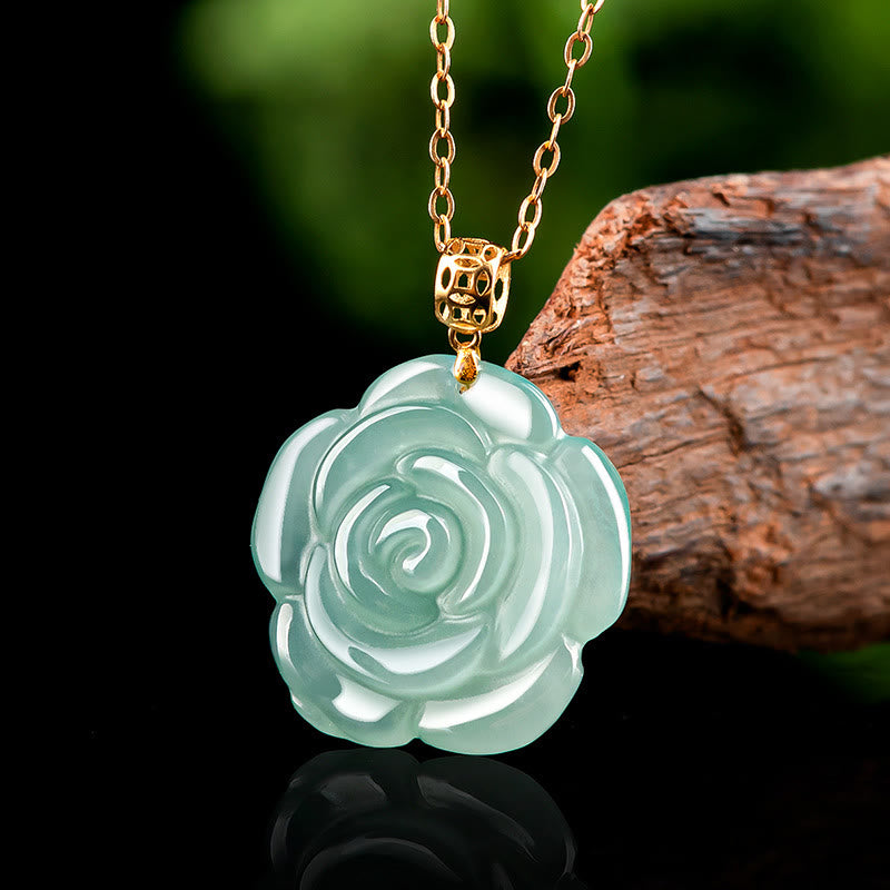 Buddha Stones 18K Gold Buckle 925 Sterling Silver Chain Natural Jade Rose Luck Necklace Pendant - Jade(Prosperity♥Abundance) - image 0
