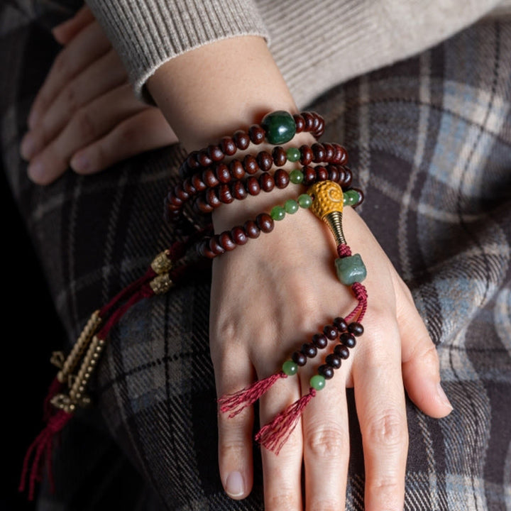 Buddha Stones Natural Tibet 108 Mala Beads Purple Bodhi Seed Hetian Cyan Jade Copper Dorje Peace Bracelet