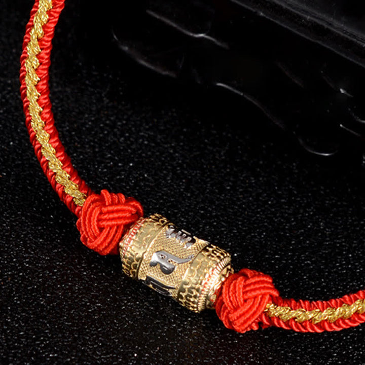 Buddha Stones 925 Sterling Silver Om Mani Padme Hum Prayer Wheel Luck Strength Red String Bracelet - image 3