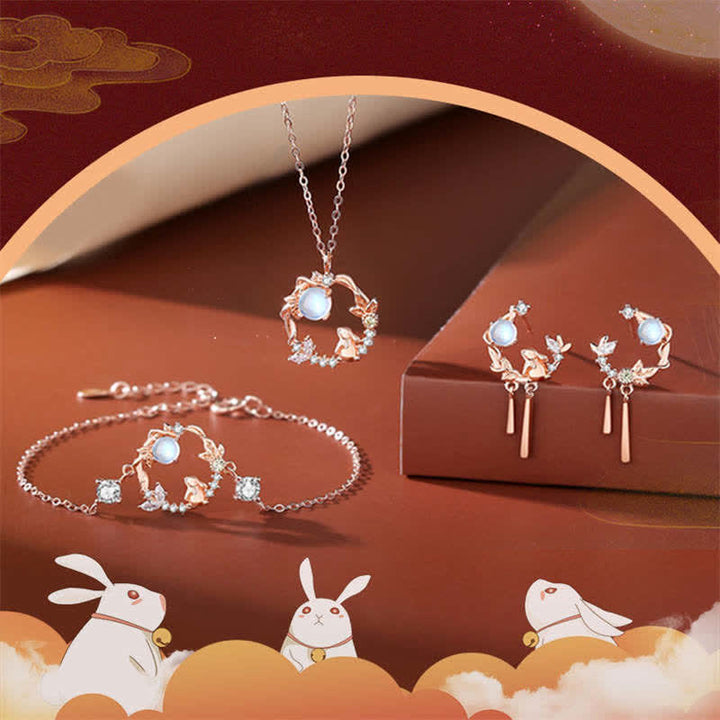 925 Sterling Silver Year of the Rabbit Moonstone Moon Flower Pattern Necklace Pendant Bracelet Earrings - image 10