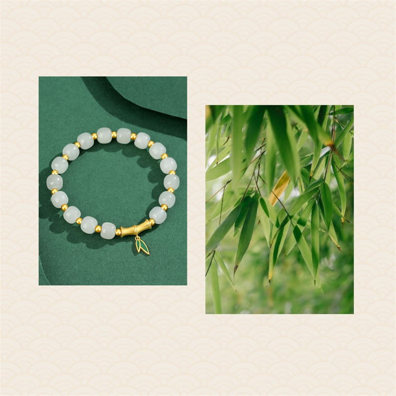 Buddha Stones 925 Sterling Silver Hetian White Jade Bamboo Luck Bracelet - image 9