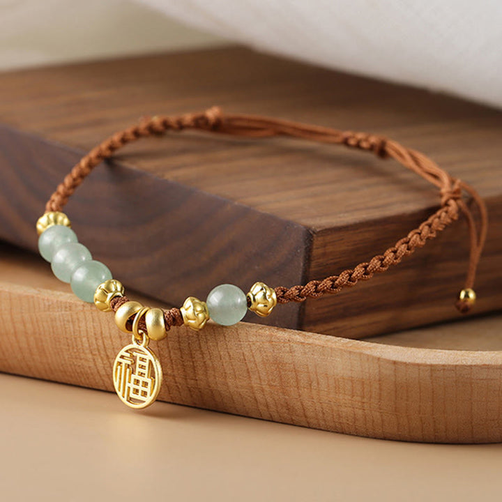 Buddha Stones Jade Beads Fu Character Blessing Rope Bracelet