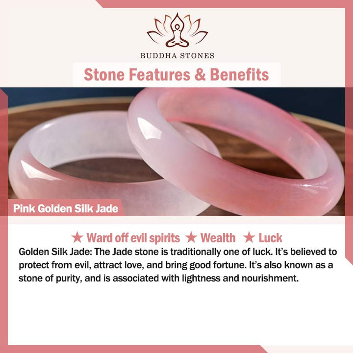 Buddha Stones Pink Golden Silk Jade Wealth Luck Bracelet Bangle - image 7