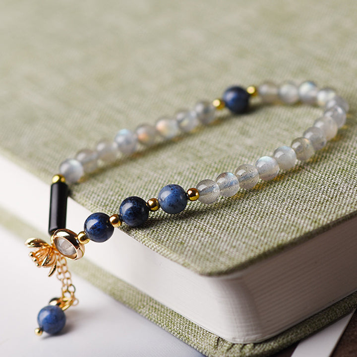Buddha Stones Moonstone Lazurite Lapis Lazuli Calm Healing Positive Bracelet - 1 Circle - image 2