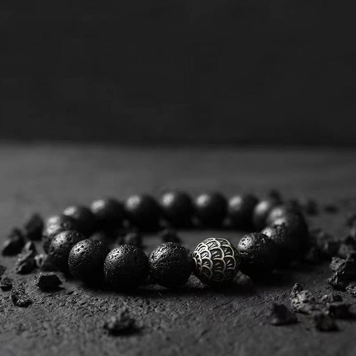 Buddha Stones Lava Rock Fish Scales Bead Healing Bracelet