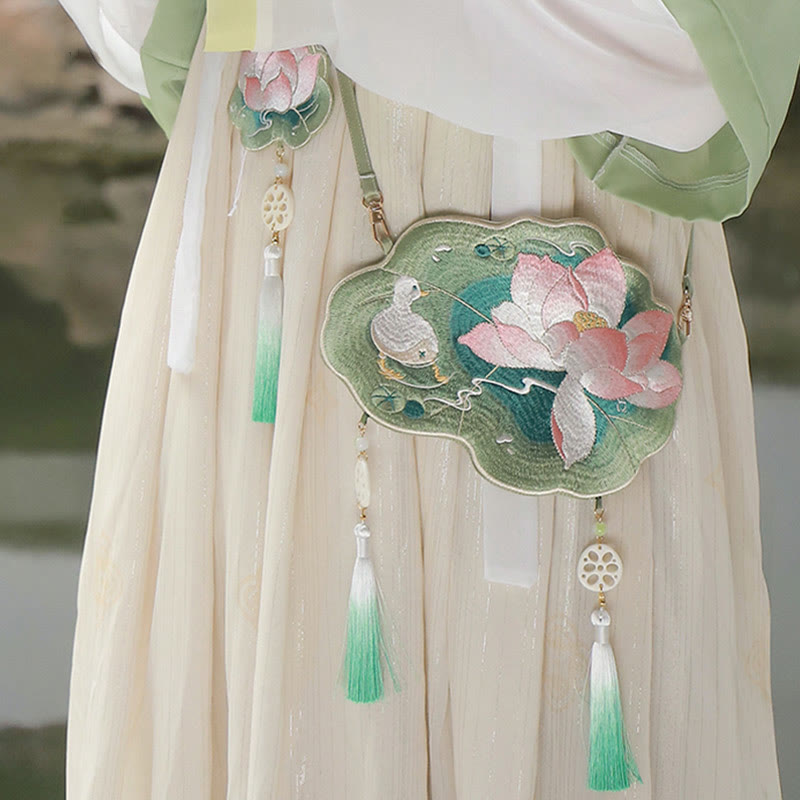 Buddha Stones Luck Embroidery Lotus Koi Fish Rabbit Flower Hanfu Bag Crossbody Bag Shoulder Bag - image 10