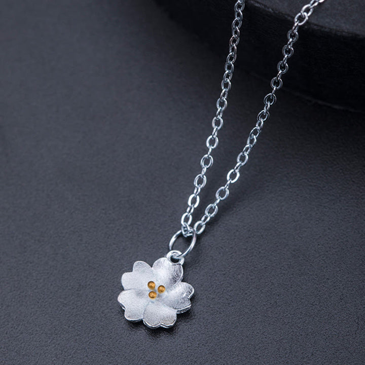 Buddha Stones 925 Sterling Silver Cherry Blossom Flower Blessing Necklace Pendant - image 8