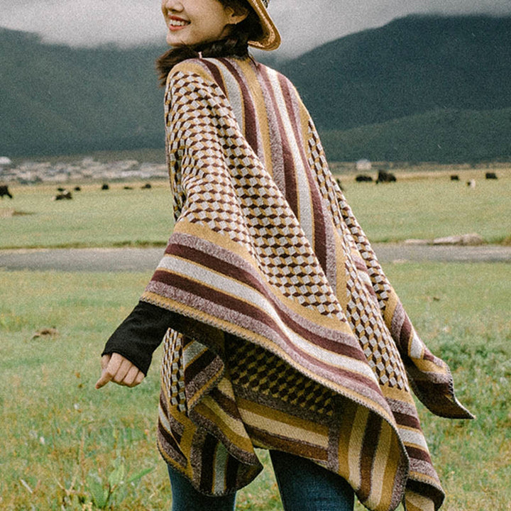Buddha Stones Tibetan Shawl Classic Pattern Winter Cozy Warm Travel Scarf Wrap - Yellow Brown - image 0