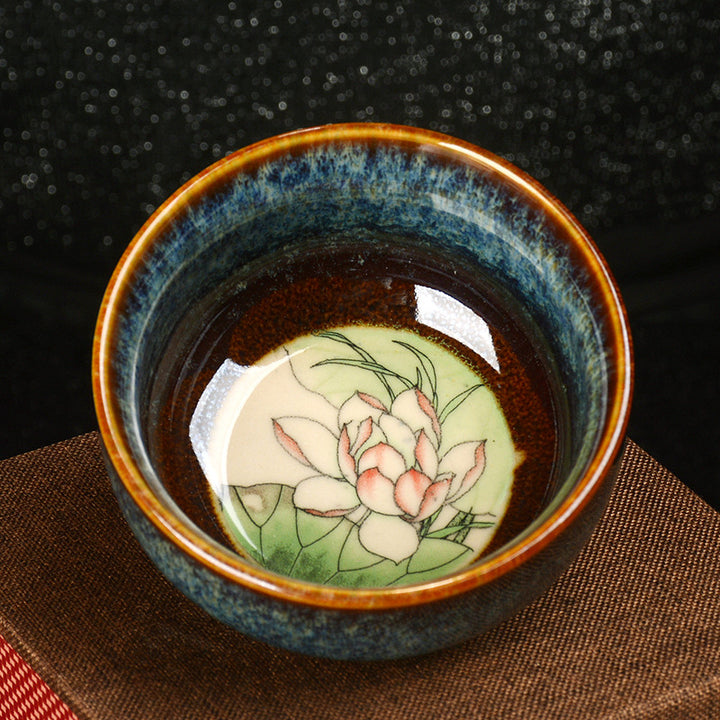 Buddha Stones Lotus Dragon Phoenix Koi Fish Chinese Jianzhan Ceramic Teacup Kung Fu Tea Cup 110ml