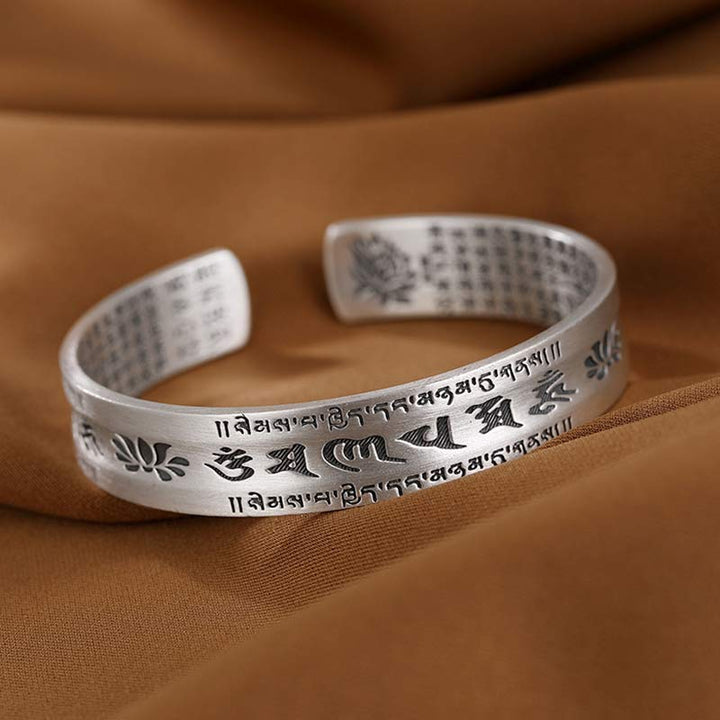Buddha Stones 999 Sterling Silver Om Mani Padme Hum Lotus Wisdom Bracelet Bangle - image 2