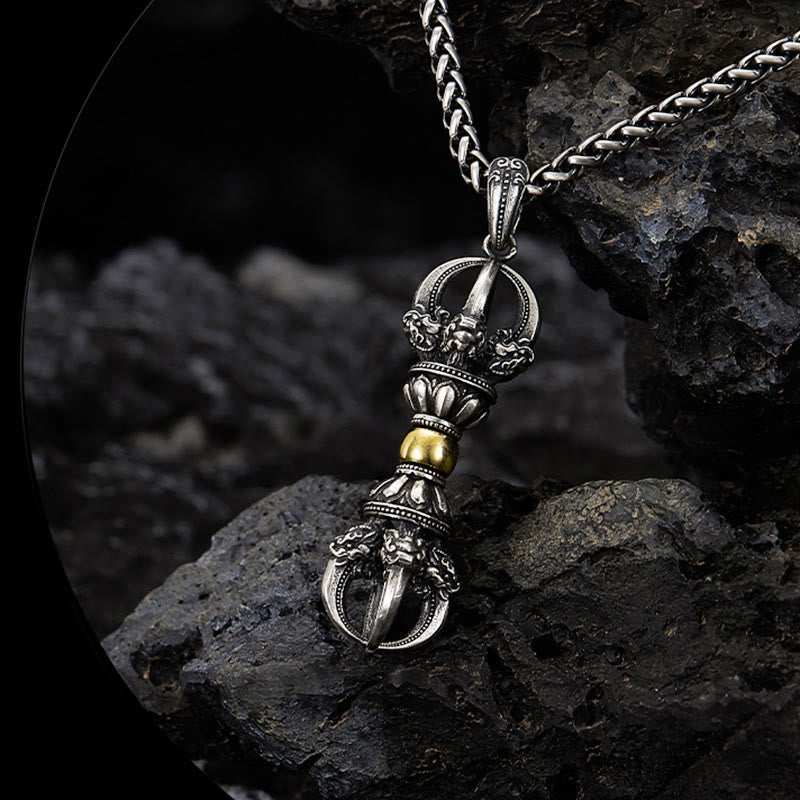 Buddha Stones Tibetan Dorje Vajra Design Wealth Necklace Pendant - image 1