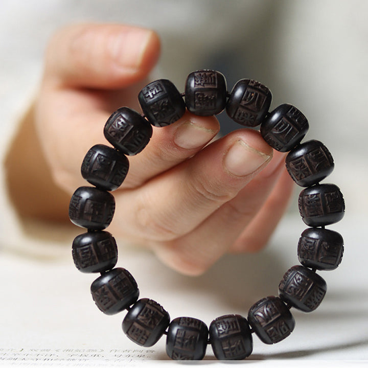 Buddha Stones Tibet Ebony Wood Om Mani Padme Hum Engraved Balance Bracelet