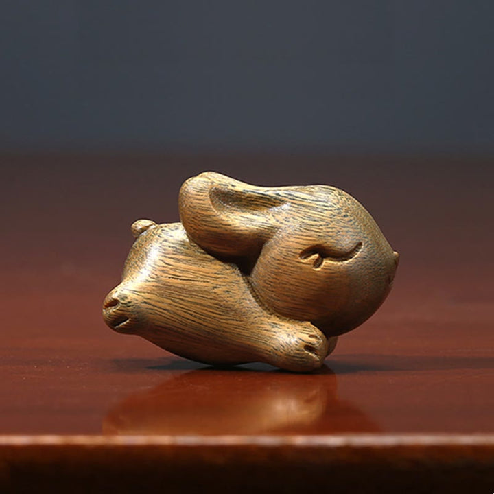 Buddha Stones Green Sandalwood Small Mini Cute Rabbit Bunny Peace Decorations - image 15