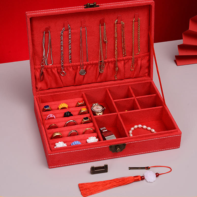 Buddha Stones Simple Design Jewelry Box Organizer Single Layer Flannel Jewelry Storage Box With Lock - image 26