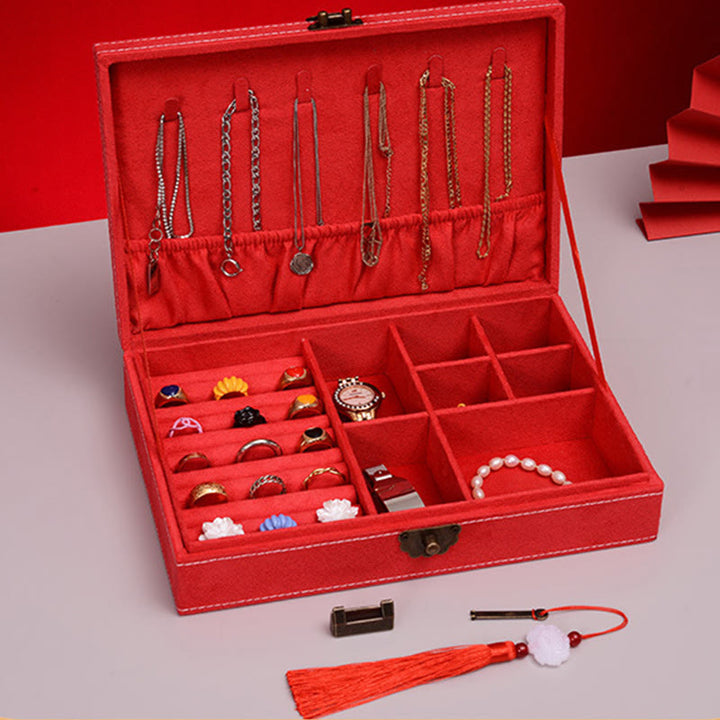 Buddha Stones Simple Design Jewelry Box Organizer Single Layer Flannel Jewelry Storage Box With Lock - image 26