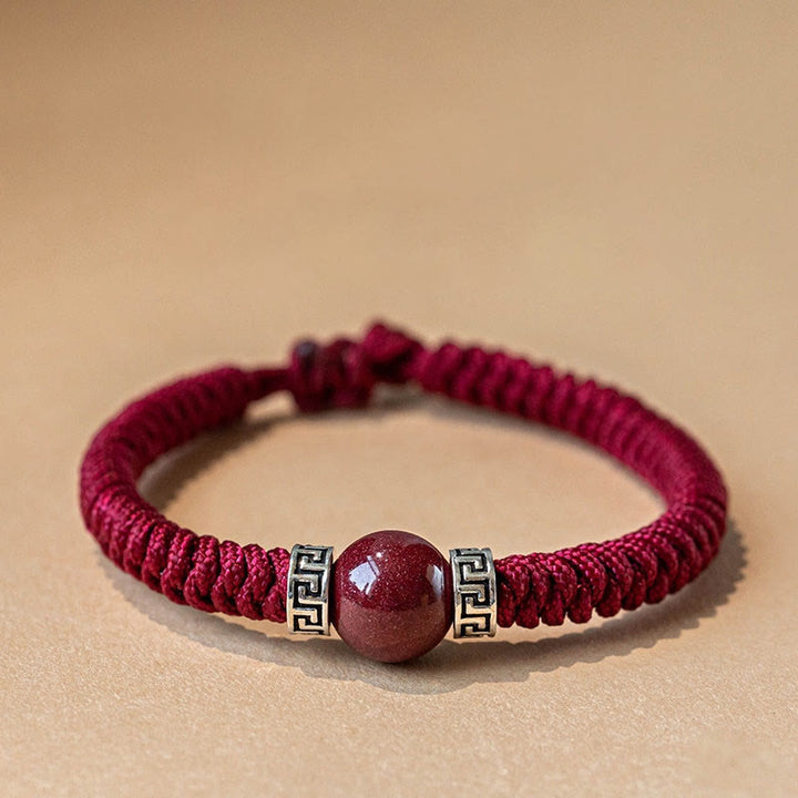 Buddha Stones 925 Sterling Silver Natural Cinnabar Bead Calm Handmade Braided String Bracelet - Dark Red(Men) - 19-21cm - image 0
