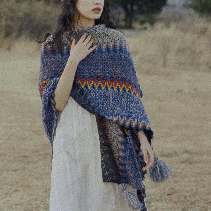 Buddha Stones Tibetan Shawl Soft Warm Knitting Cloak Winter Tibetan Tassel Scarf - image 11