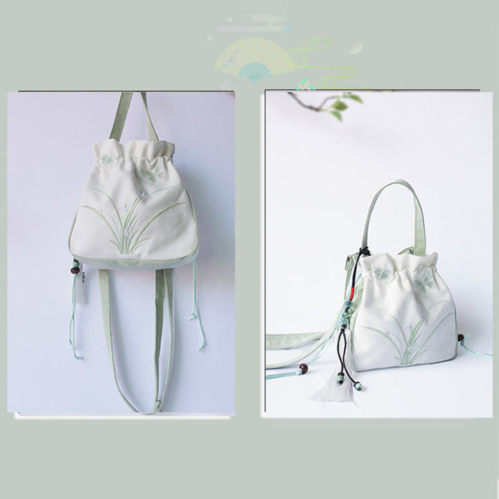 Buddha Stones Handmade Embroidered Flowers Canvas Tote Shoulder Bag Handbag - image 6