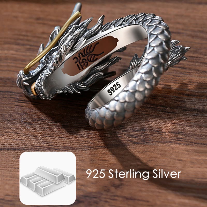 Buddha Stones 925 Sterling Silver Vintage Dragon Design Protection Strength Adjustable Ring - image 5