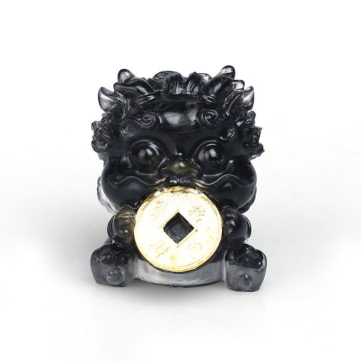 Buddha Stones Handmade Cute PiXiu Gold Coin Crystal Fengshui Energy Wealth Fortune Home Decoration - Black Obsidian(Ward Off Evil Spirits♥Protection) - image 3
